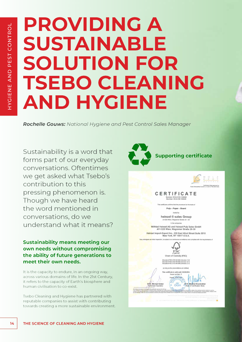 Providing a sustainable solution for Tsebo cleaning and hygiene